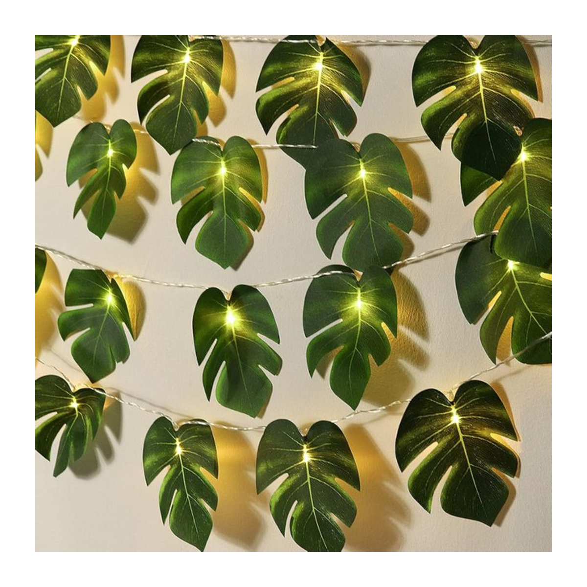 Monstera-Blatt-Lichterkette aus Rattan in Grün für deine tropische Bohemian Sommerdekoration - Bild 1