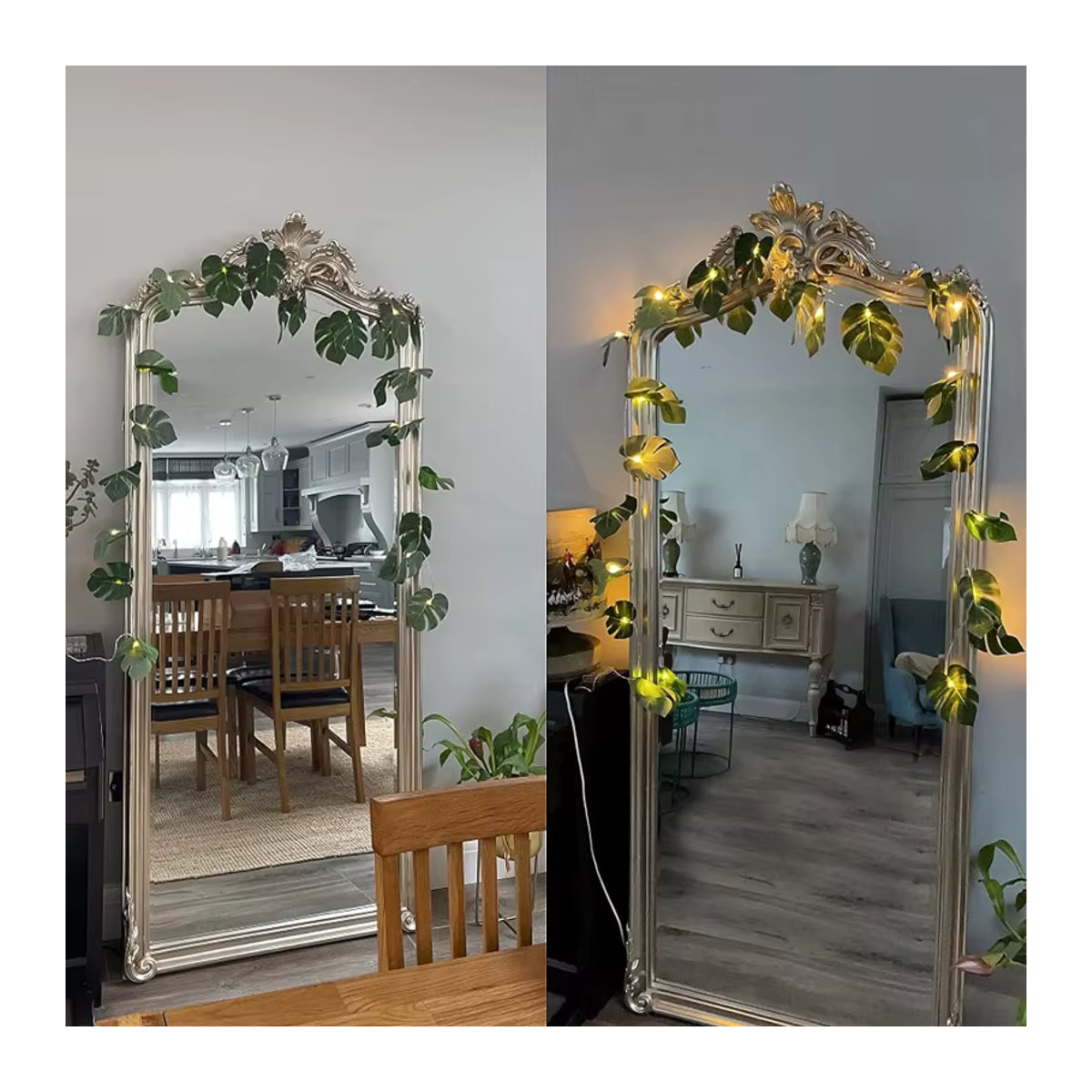 Monstera-Blatt-Lichterkette aus Rattan in Grün für deine tropische Bohemian Sommerdekoration - Bild 3