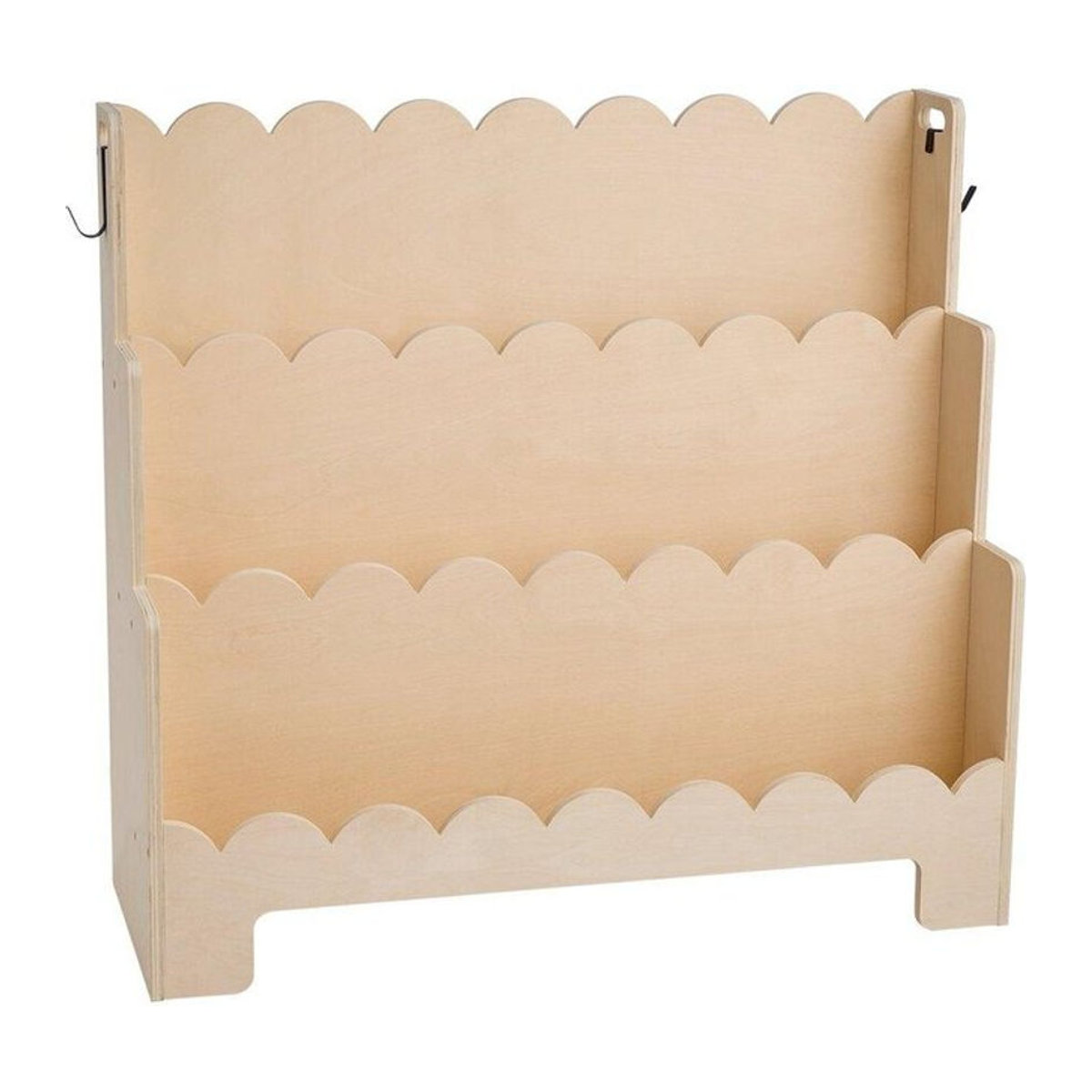 Montessori Kinderbücherregal von Buying Solutions, MB, 3-stufiges wellenförmiges Bücherregal aus Holz in Natur, skandinavisches Design mit Doppelhaken für Rucksäcke - Bild 1