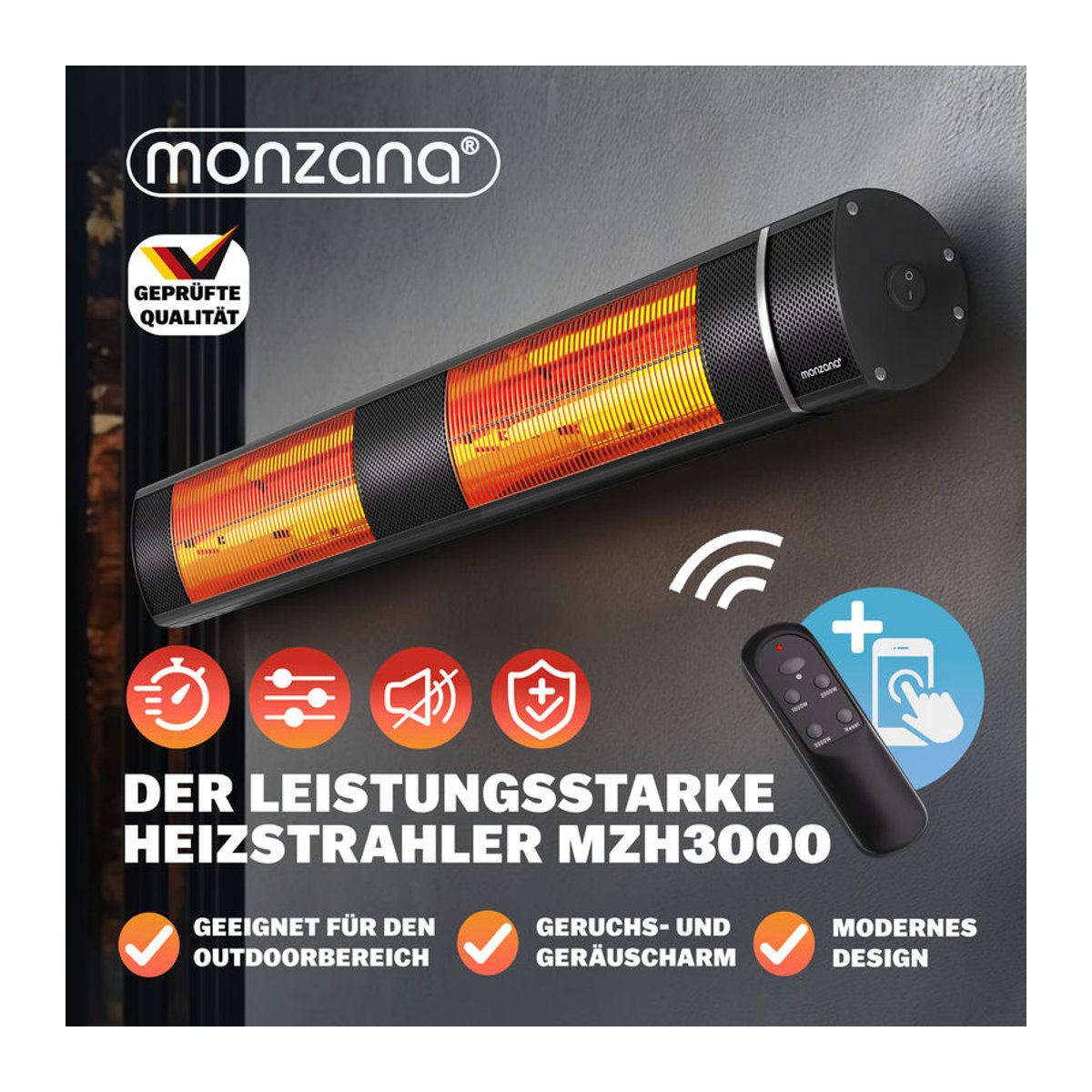 MONZANA Infrarotheizung Heizstrahler MZH3000 Schwarz 3000W aus Aluminium - Bild 1