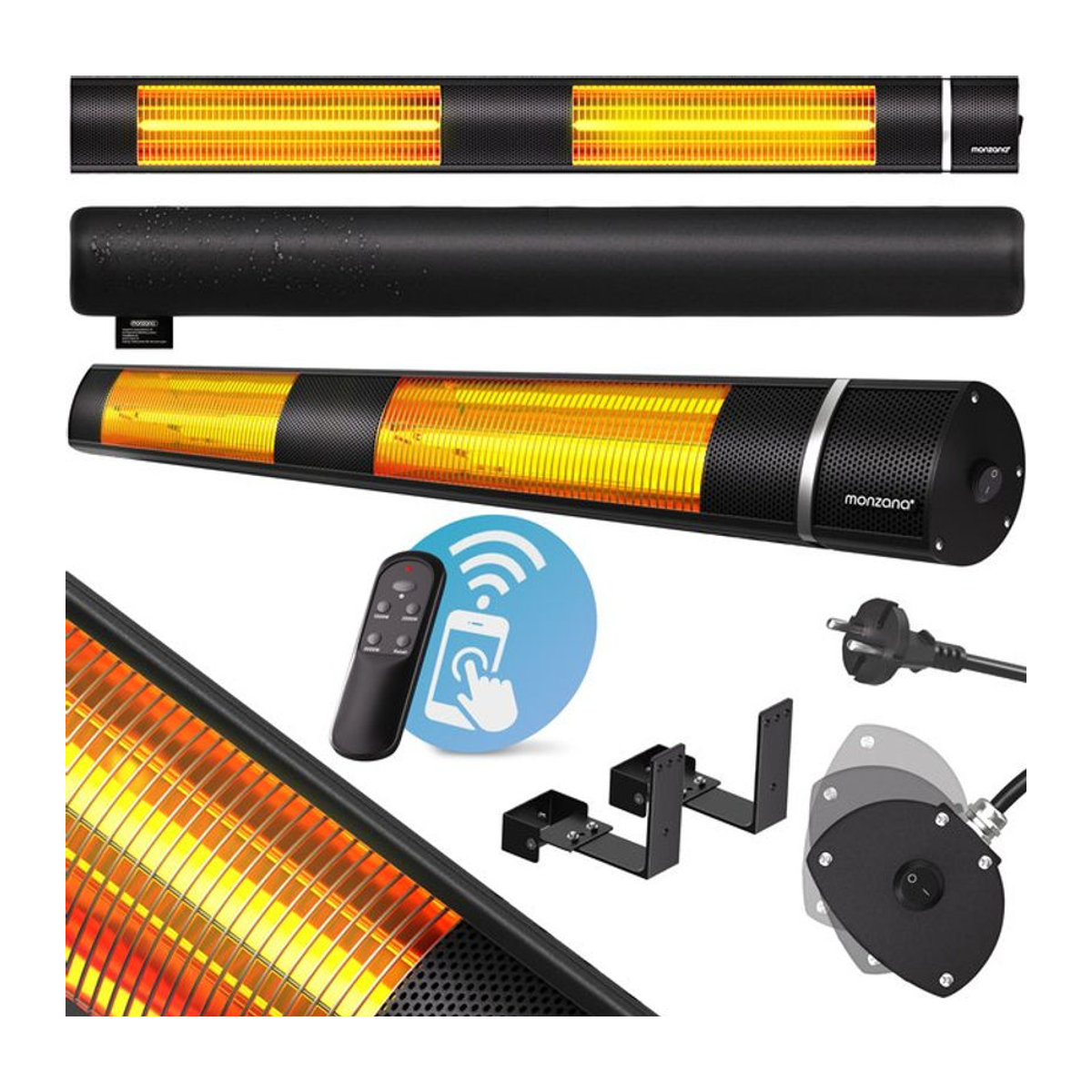 MONZANA Infrarotheizung Heizstrahler MZH3000 Schwarz 3000W aus Aluminium - Bild 2