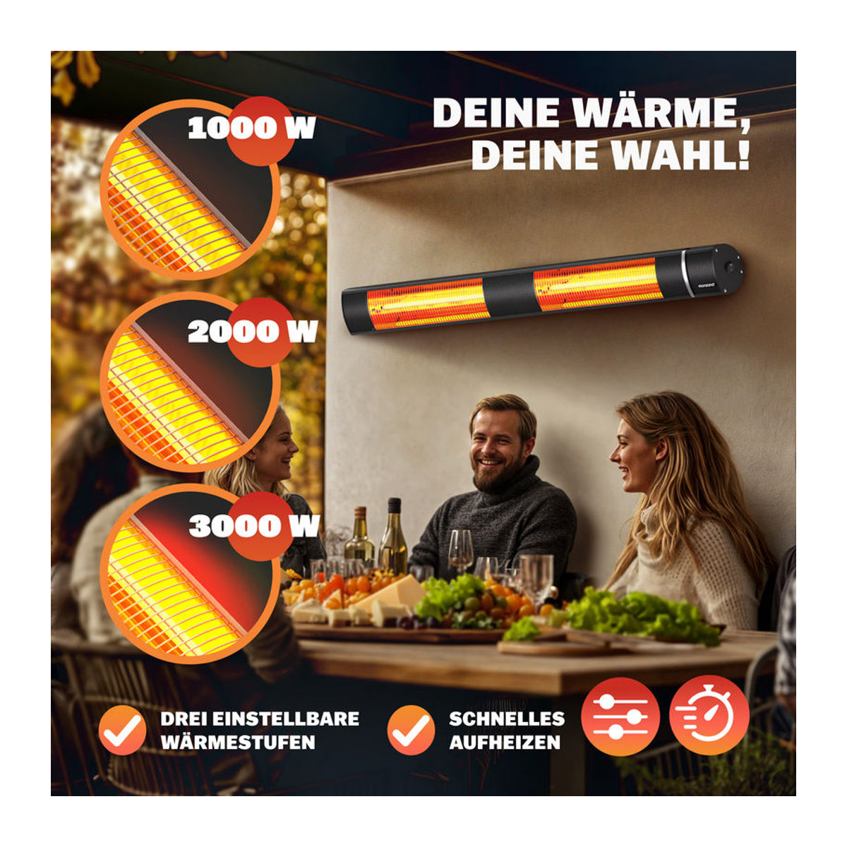 MONZANA Infrarotheizung Heizstrahler MZH3000 Schwarz 3000W aus Aluminium - Bild 3