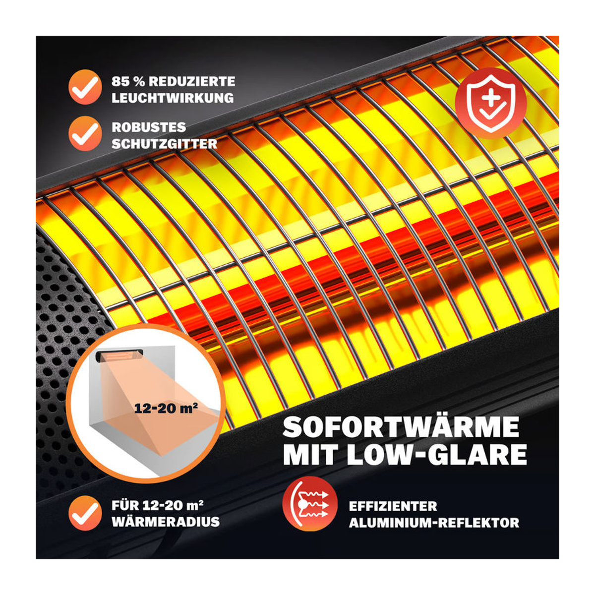 MONZANA Infrarotheizung Heizstrahler MZH3000 Schwarz 3000W aus Aluminium - Bild 4