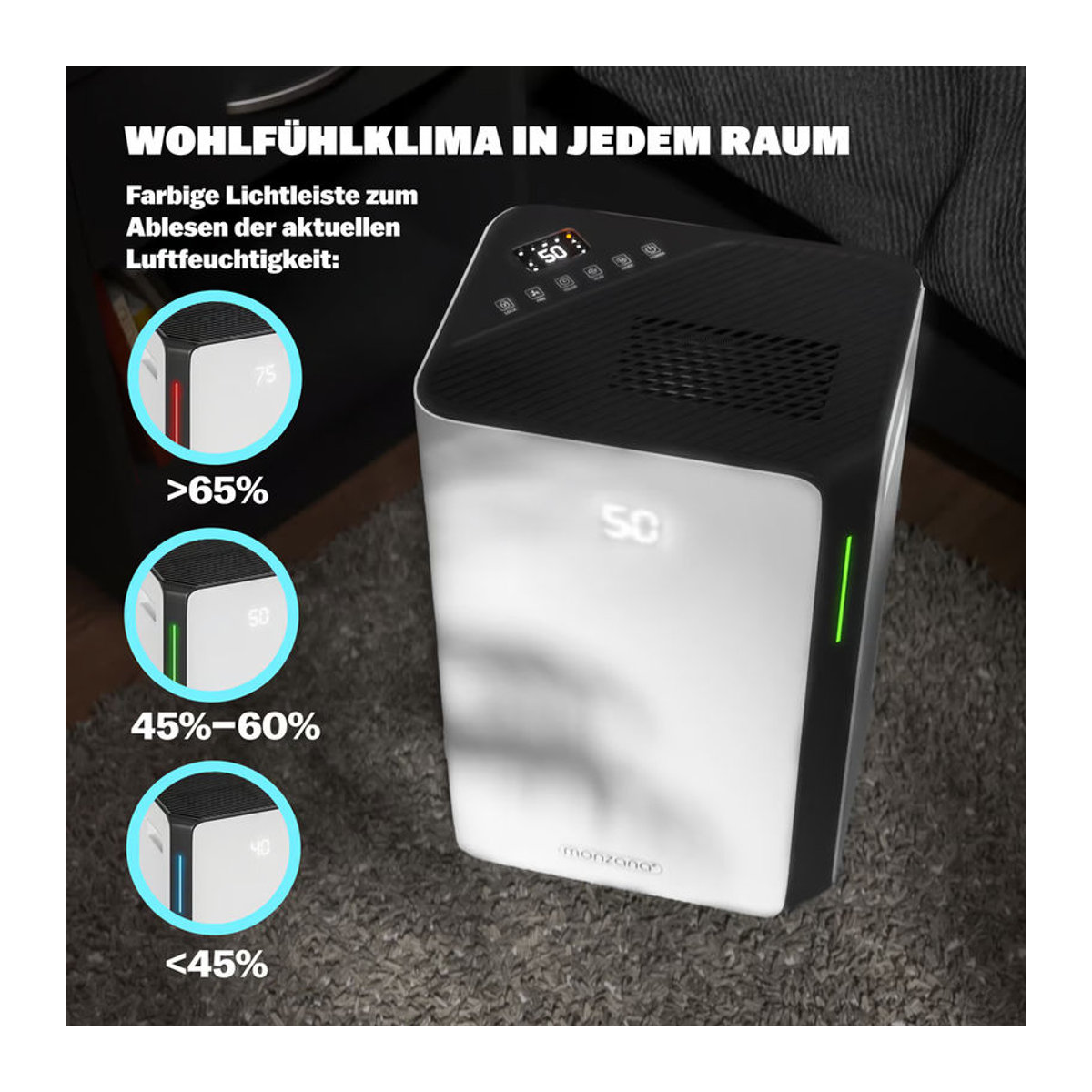 MONZANA Luftentfeuchter 20L B/H/T: 49,5 x 30,5 x 23 cm - Bild 5