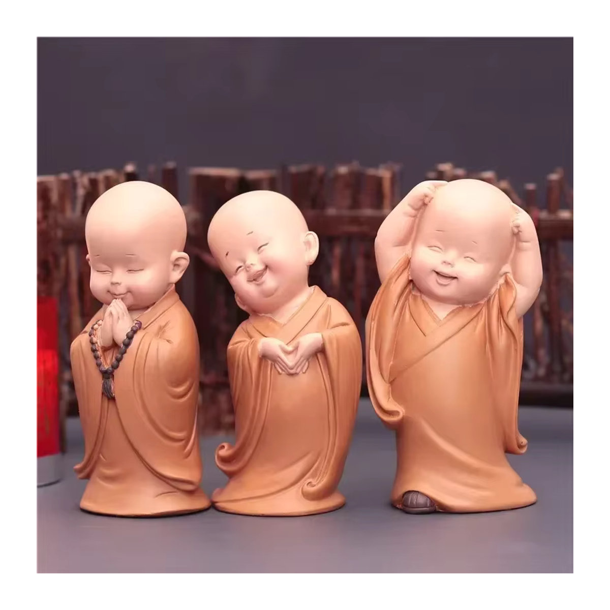 MOONBIFFY Buddha-Figur aus Kunstharz in Braun, handgefertigte orientalische Mönchstatuen als dekorative Skulptur für dein Zuhause oder das Auto - Bild 2