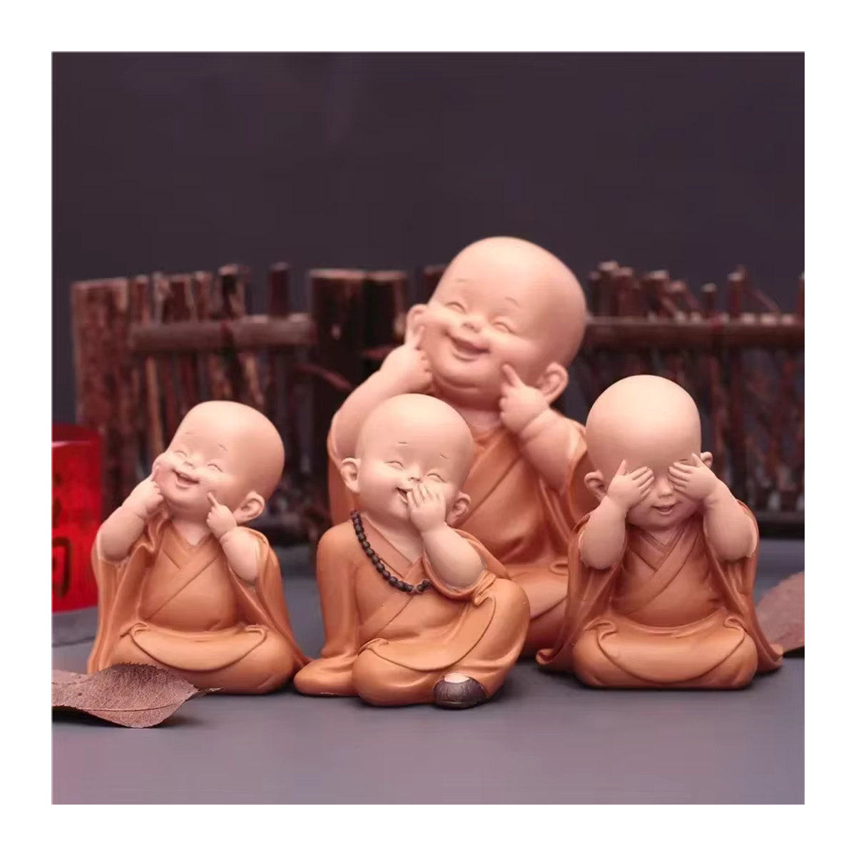 MOONBIFFY Buddha-Figur aus Kunstharz in Braun, handgefertigte orientalische Mönchstatuen als dekorative Skulptur für dein Zuhause oder das Auto - Bild 3