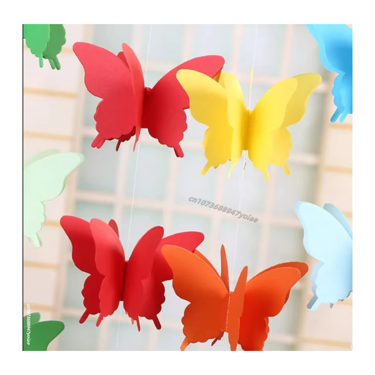 MOONBIFFY Bunte 3D Schmetterling Girlande aus Papier für Hochzeit und Geburtstag, 2m hängende Papier-Dekoration in Mehrfarbig - Bild 5