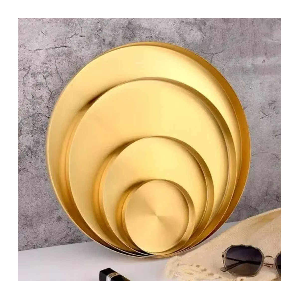 MOONBIFFY Dekorative Metall-Tabletts in Gold, Rund, Set aus 2 Stück, Durchmesser: 12,5 cm - Bild 3