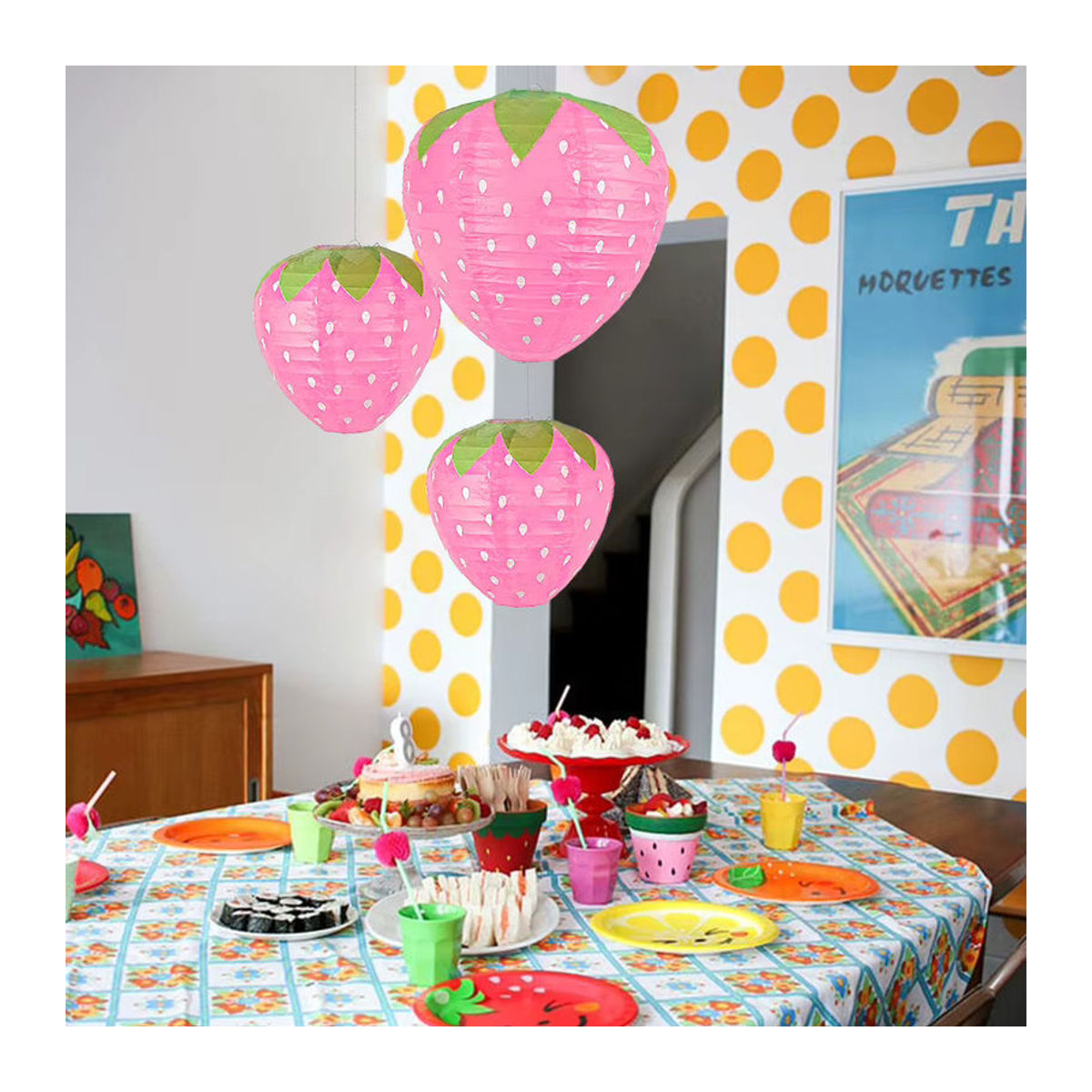 MOONBIFFY Erdbeer Papierlaterne in Rosa als DIY Hänge-Dekoration für Kinder und Geburtstagsfeiern - Bild 3