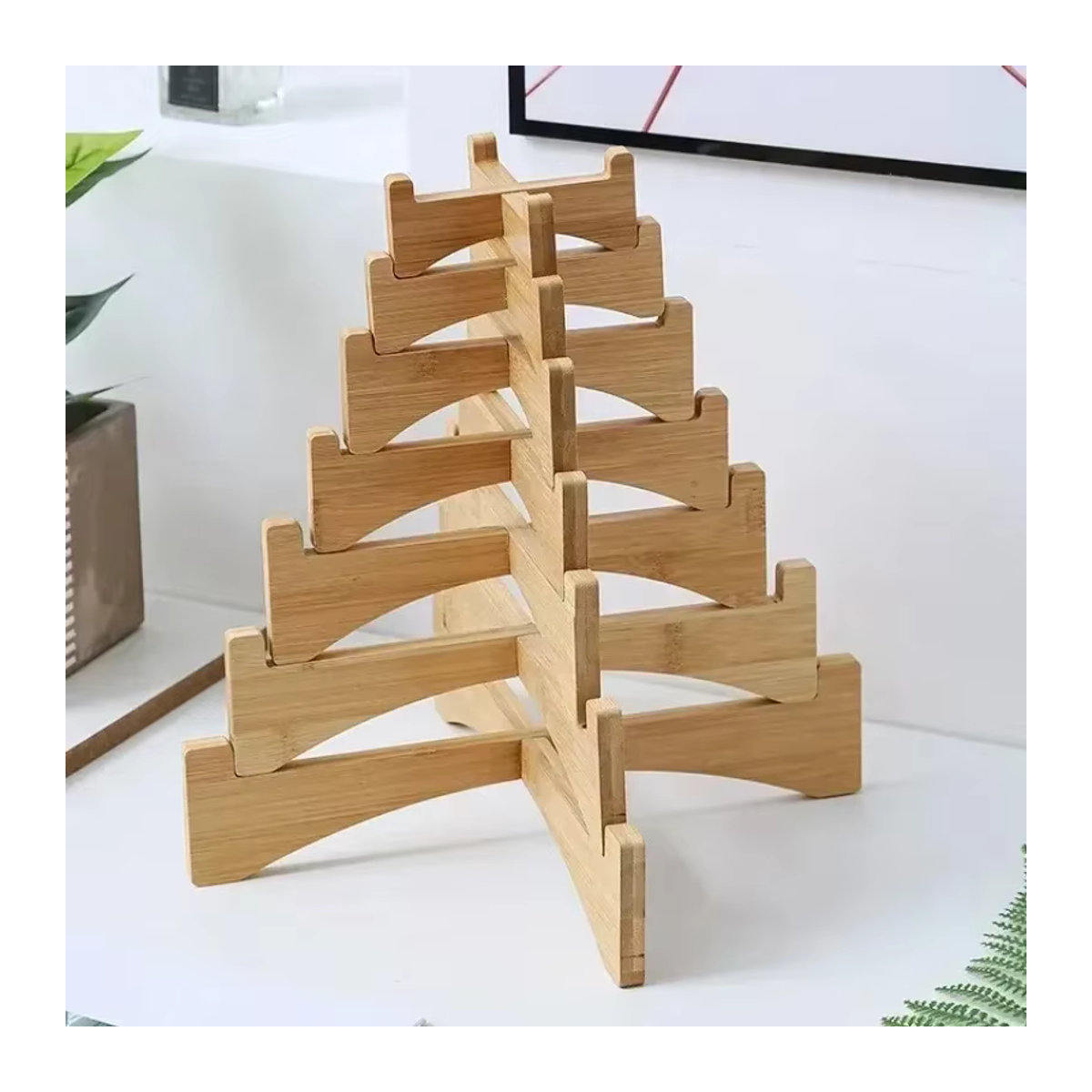 MOONBIFFY Holz Blumentopf Basis in Braun mit minimalistischem Kreuzdesign - Bild 3