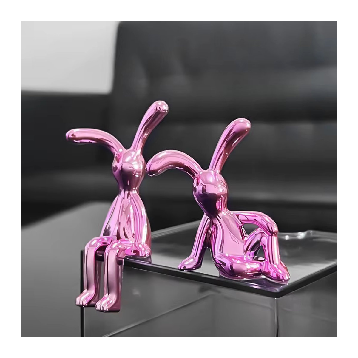 MOONBIFFY Kaninchen Doppelstatue aus Metall in Gold und Mehrfarbig als dekoratives Ornament für Wohnzimmer, Schlafzimmer oder Auto - Bild 3