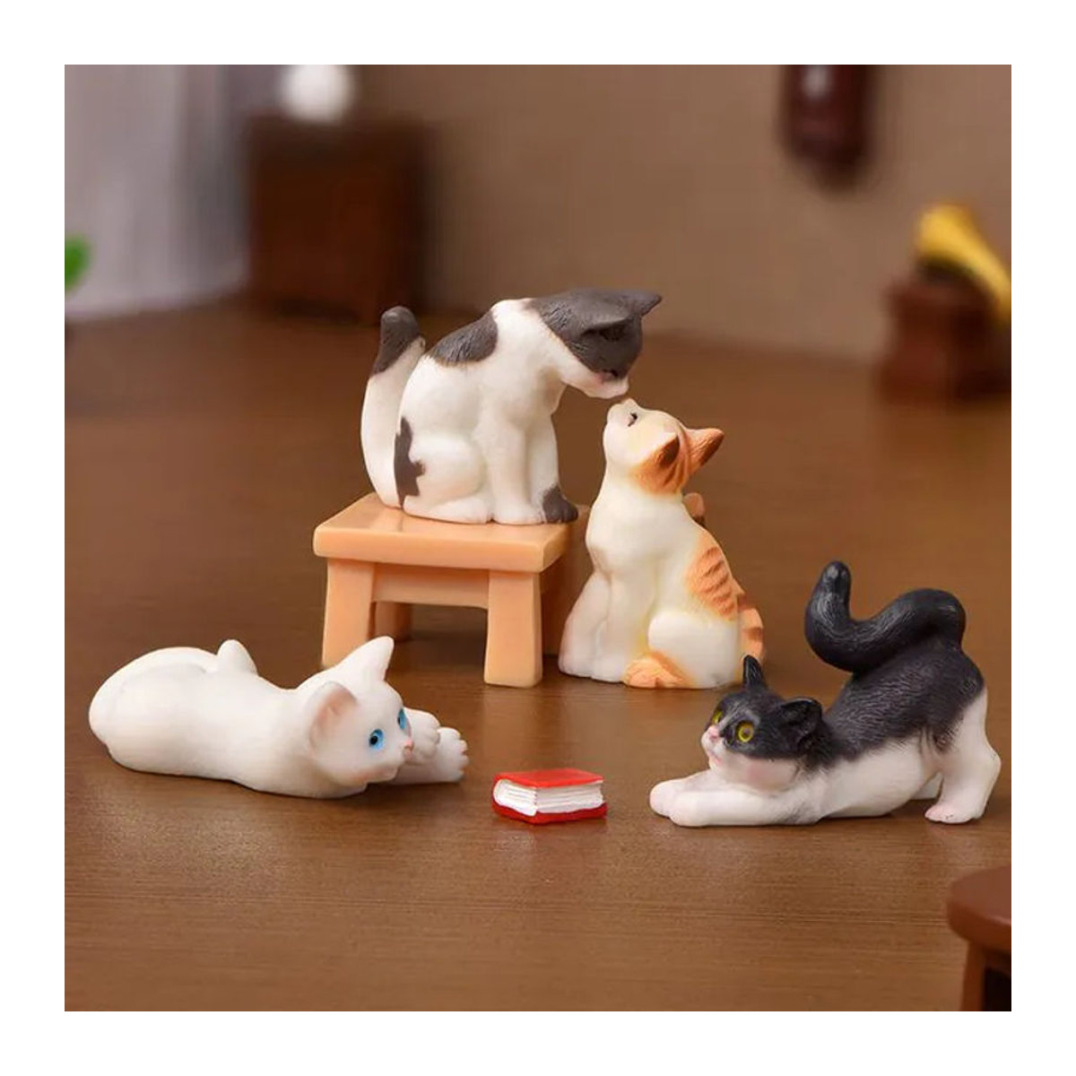 MOONBIFFY Katzen Ornament aus Kunstharz als Miniatur Figur für Garten, Puppenhaus und DIY Mikrolandschaft, mehrfarbig - Bild 1