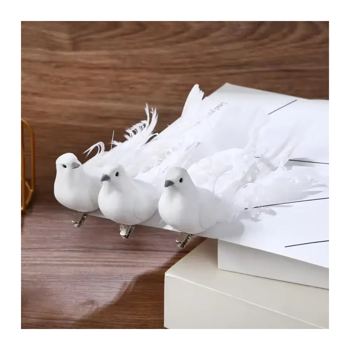 MOONBIFFY Künstliche weiße Tauben aus Federn und Textil als Dekorationsornamente für Hochzeit, Weihnachten und Wohnzimmer - Bild 5