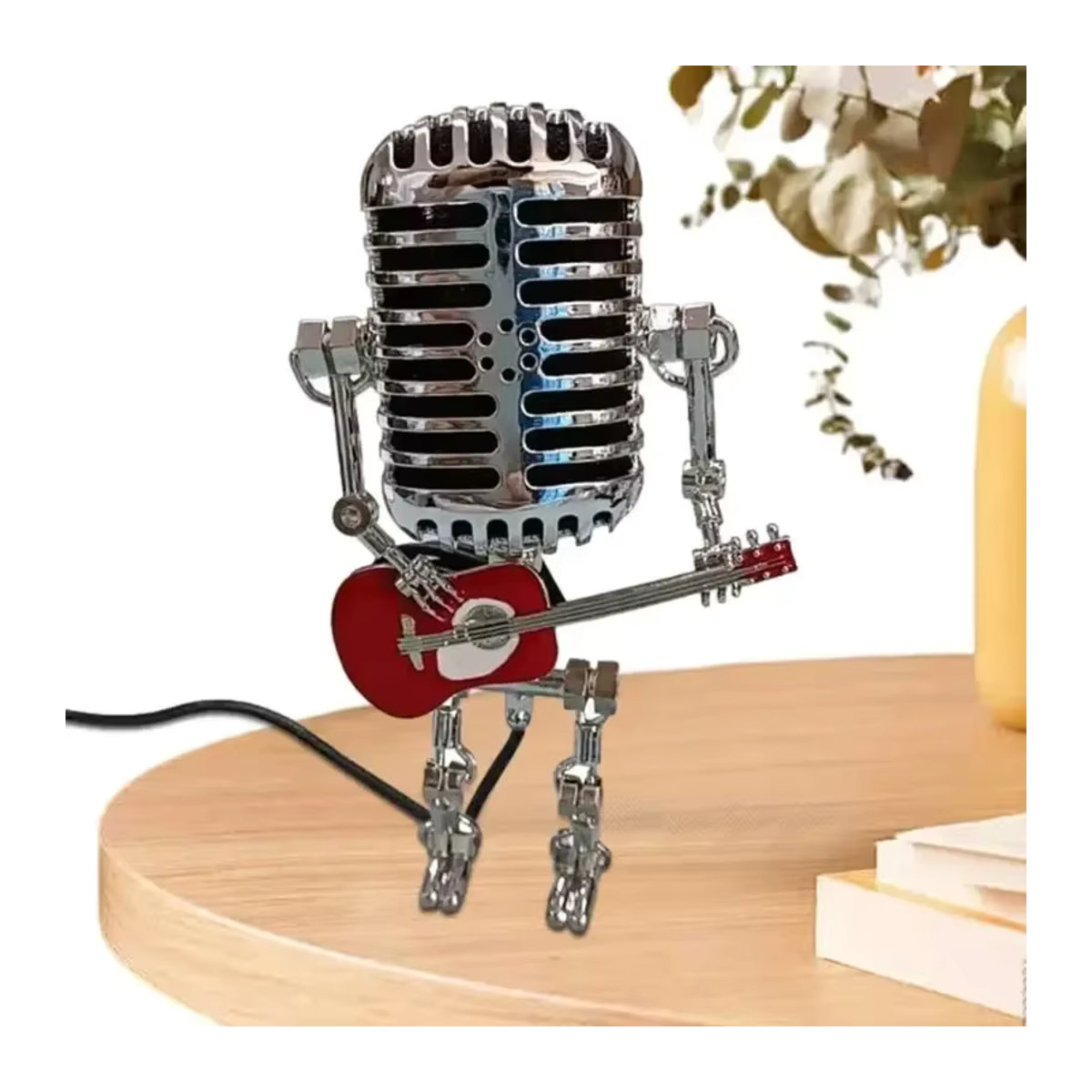 MOONBIFFY Vintage Mikrofon Roboter Tischlampe aus Metall mit LED Beleuchtung in Weiß und Silber - Bild 4