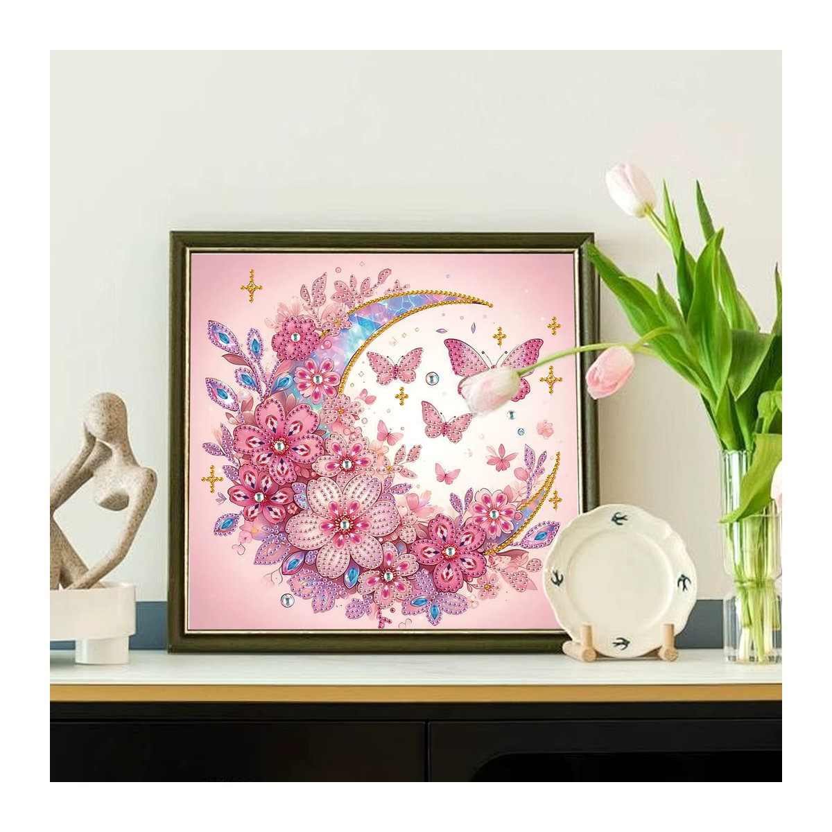 MoonDIY Diamant-Kunst-Malerei-Set für Erwachsene, florales Motiv in unregelmäßiger Form, mehrfarbig, Wanddekoration - Bild 3