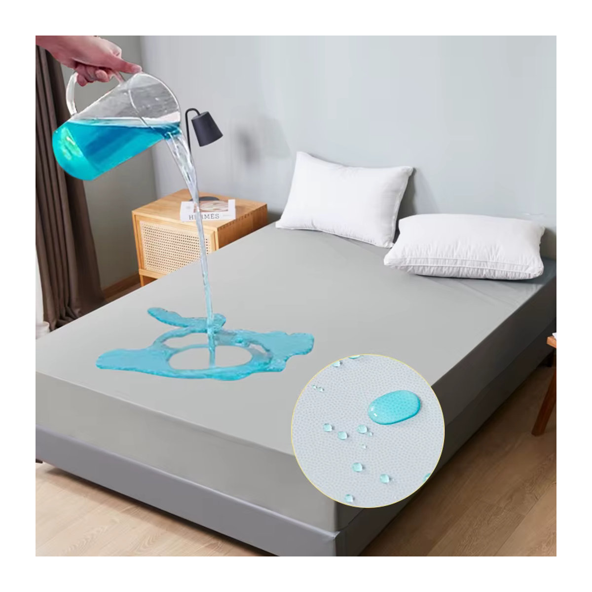 Moonsea Queen-Size Matratzenschoner Wasserdicht und Atmungsaktiv, Matratzenbezug in Grau - Bild 3