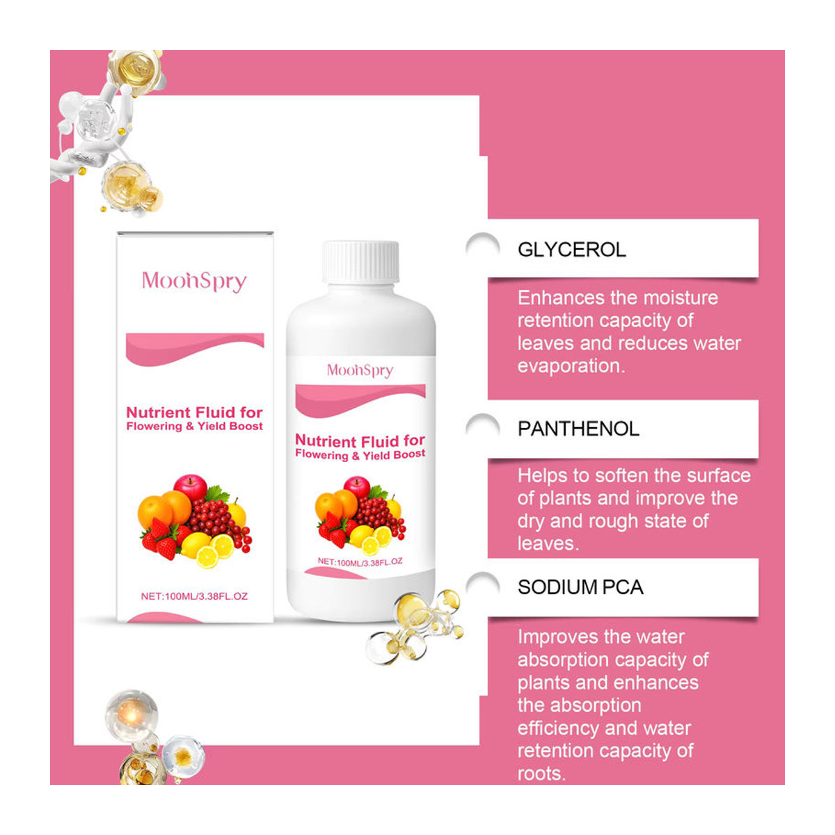 MOONSPRY Blumennährstofflösung 100 ml zur Förderung von Blüte und Pflanzenwachstum bei Obst und Gartenpflanzen - Bild 2