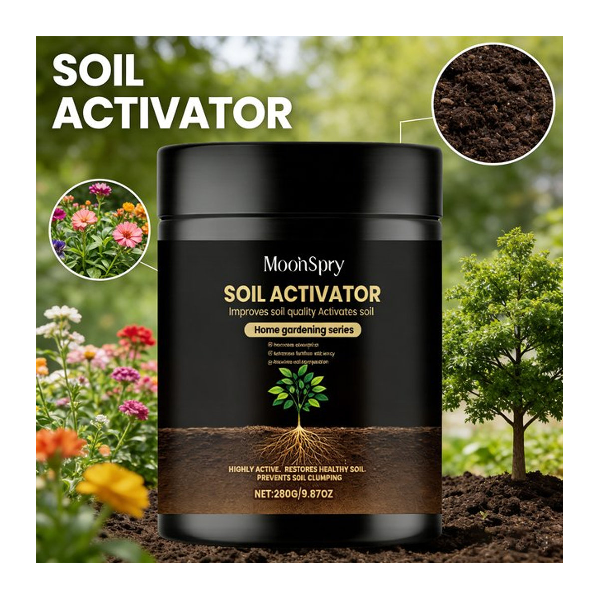 MOONSPRY Bodenaktivator für Pflanzen und Blumenerde zur Verbesserung der Nährstoffversorgung für Garten, Topfpflanzen und Gemüse - Bild 1