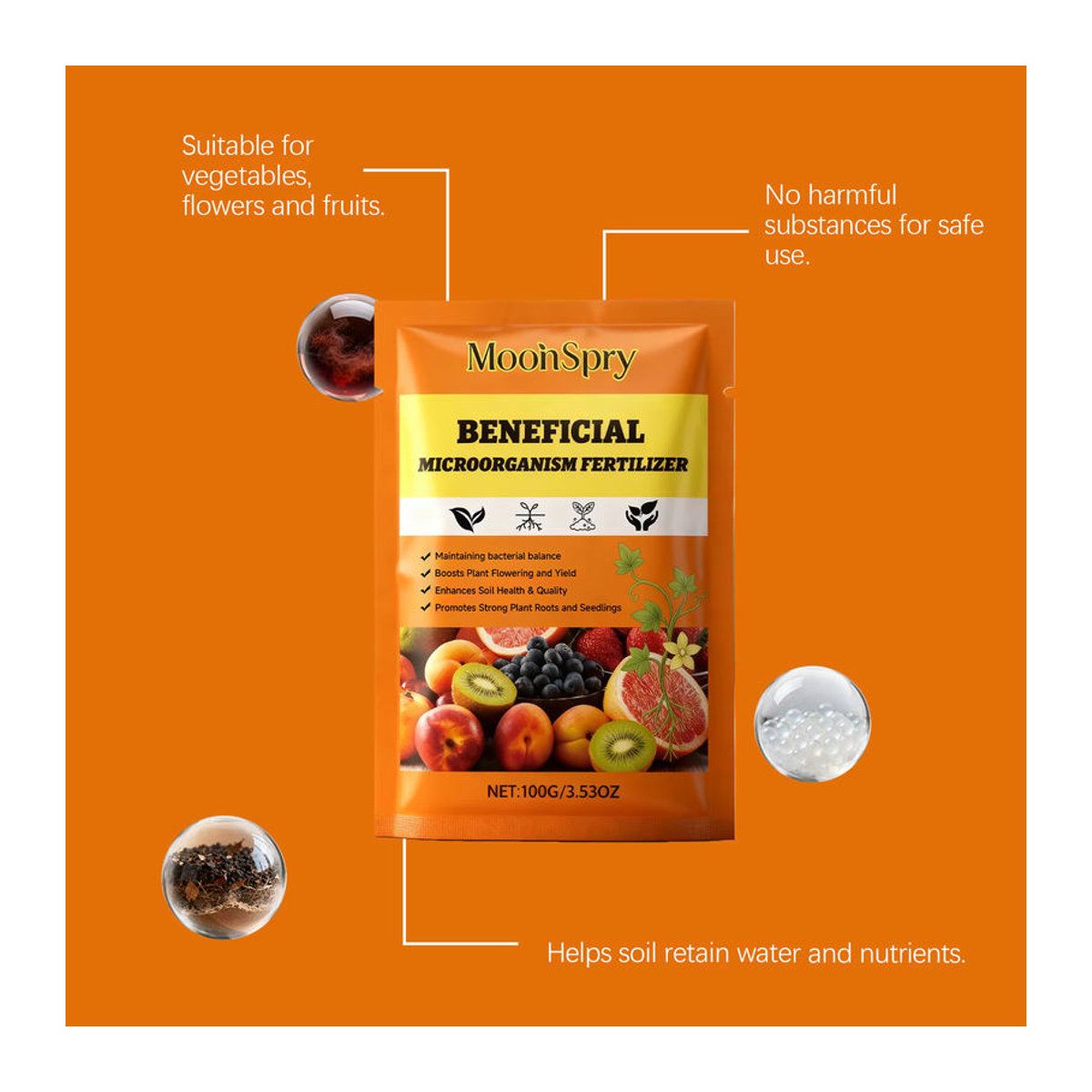 MOONSPRY Pflanzenwachstumsdünger Microbiota-Balance in Orange zur Förderung der Blüte und Ernte - Bild 2