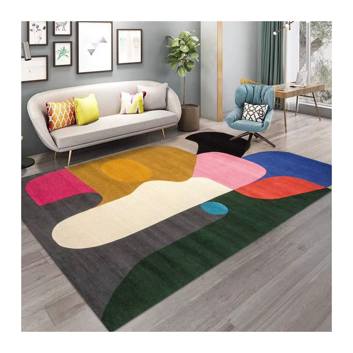 Morden Teppiche abstrakter geometrischer Muster-Teppich in Mehrfarbig als luxuriöse Bodenmatte für Wohnzimmer, Schlafzimmer oder Badezimmer mit Anti-Rutsch-Funktion - Bild 2