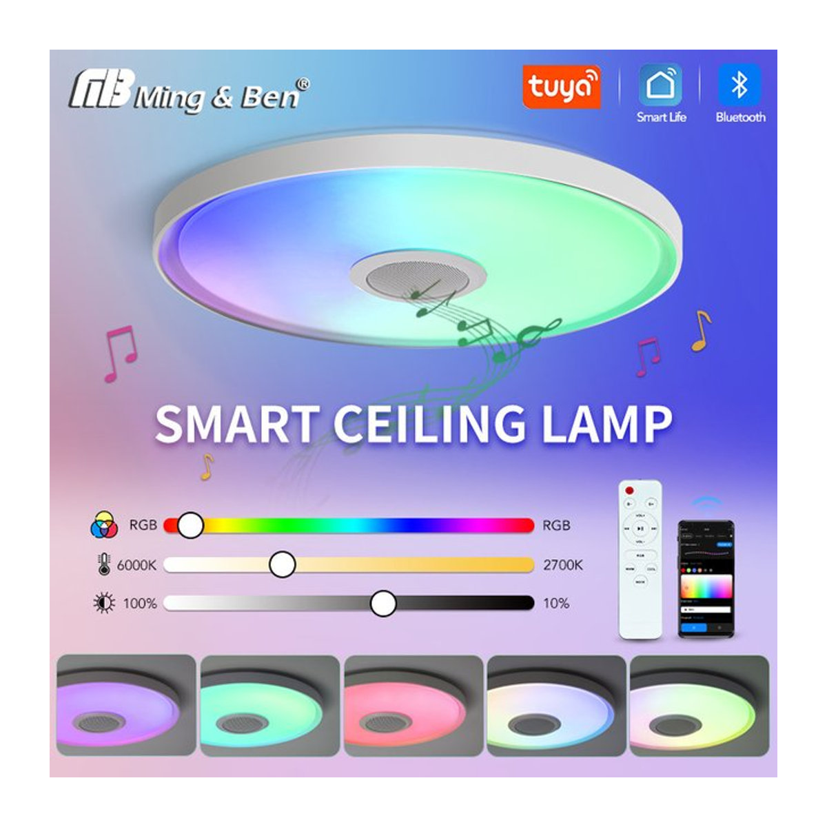Morden Tuya Smart RGB LED Deckenleuchte mit Lautsprecher, 45W, dimmbar, App-Steuerung und Fernbedienung, runde Deckenlampe in Weiß und Bunt - Bild 1