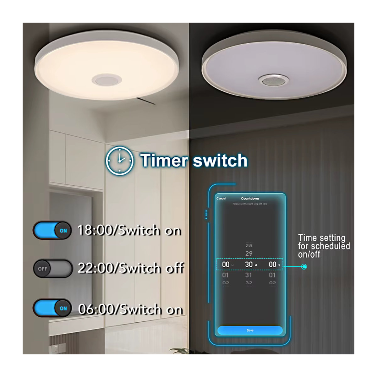 Morden Tuya Smart RGB LED Deckenleuchte mit Lautsprecher, 45W, dimmbar, App-Steuerung und Fernbedienung, runde Deckenlampe in Weiß und Bunt - Bild 4