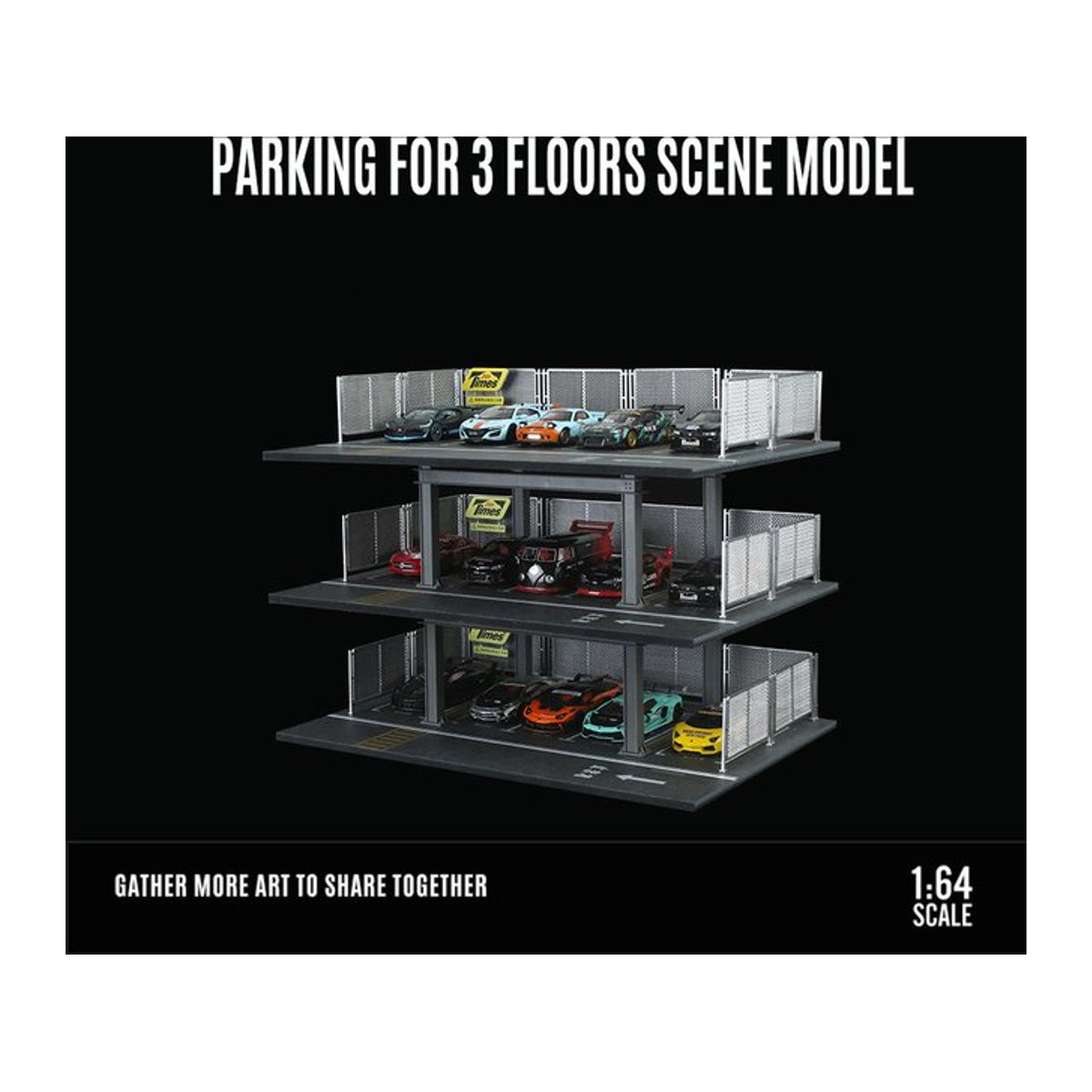 MoreArt Diorama-Miniaturen Auto-Garagenmodell im Maßstab 1:64 mit LED-Leuchten, Grau, DIY-Stadtmodellset für Sammler und Ausstellungen - Bild 1