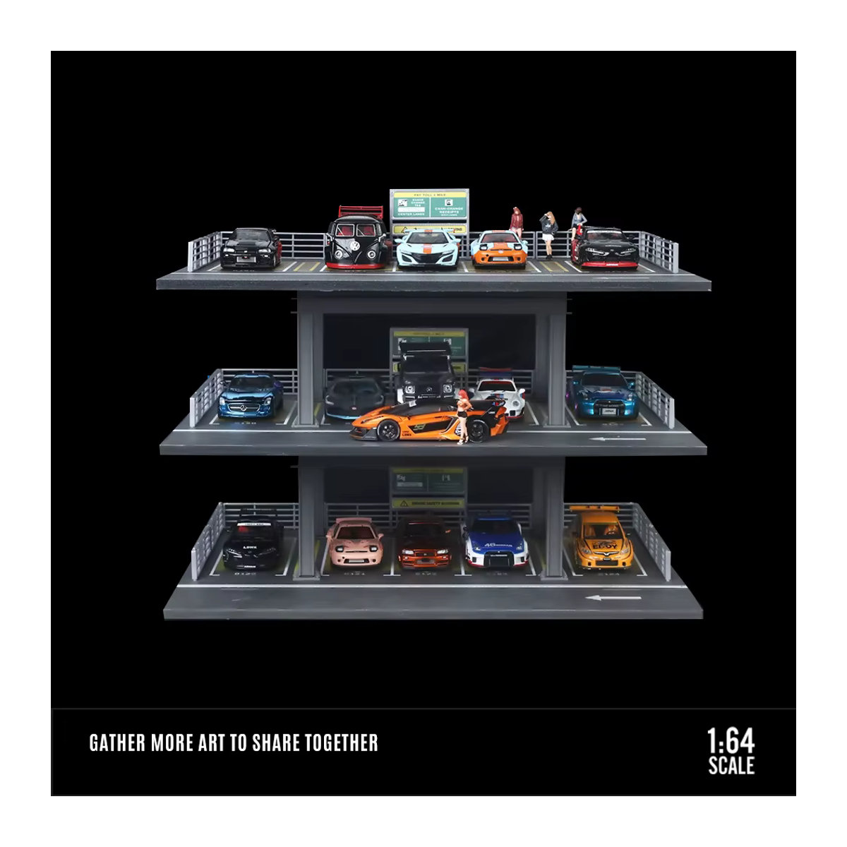 MoreArt Diorama-Miniaturen Auto-Garagenmodell im Maßstab 1:64 mit LED-Leuchten, Grau, DIY-Stadtmodellset für Sammler und Ausstellungen - Bild 2
