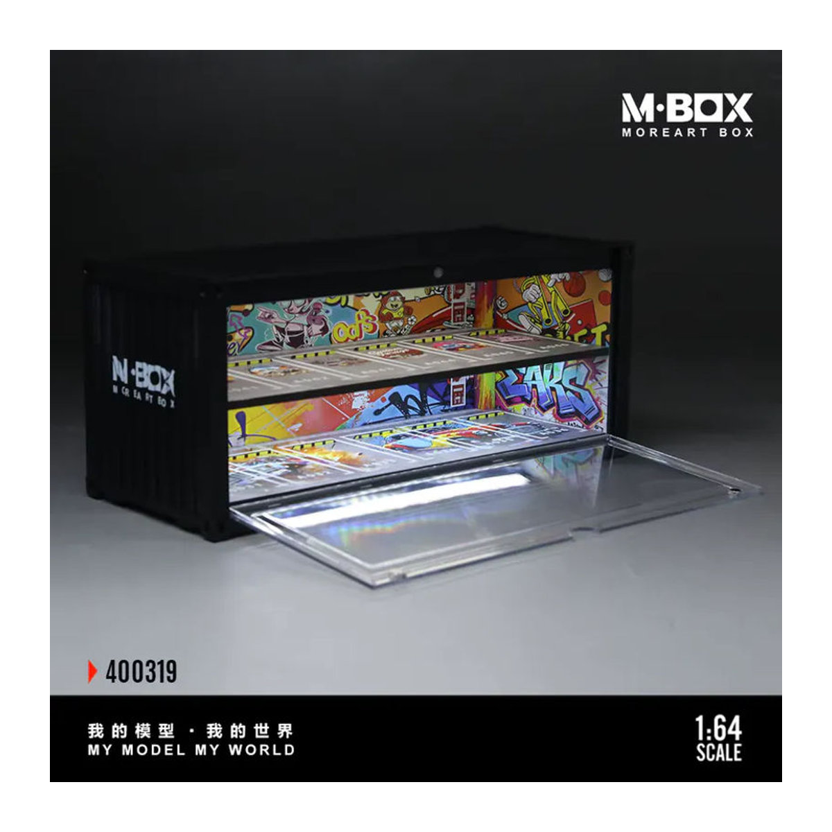 MoreArt MBOX Graffiti Container Aufbewahrungs- und Ausstellungsbox für 1:64 Diecast Autos, Garage Diorama Modellauto Parkplatz Szenerie, mehrfarbig - Bild 3