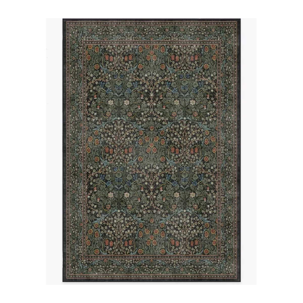 Morris & co. Teppich Black Thorn Forest Green im Maximalist Design für Wohnzimmer und Schlafzimmer - Bild 1