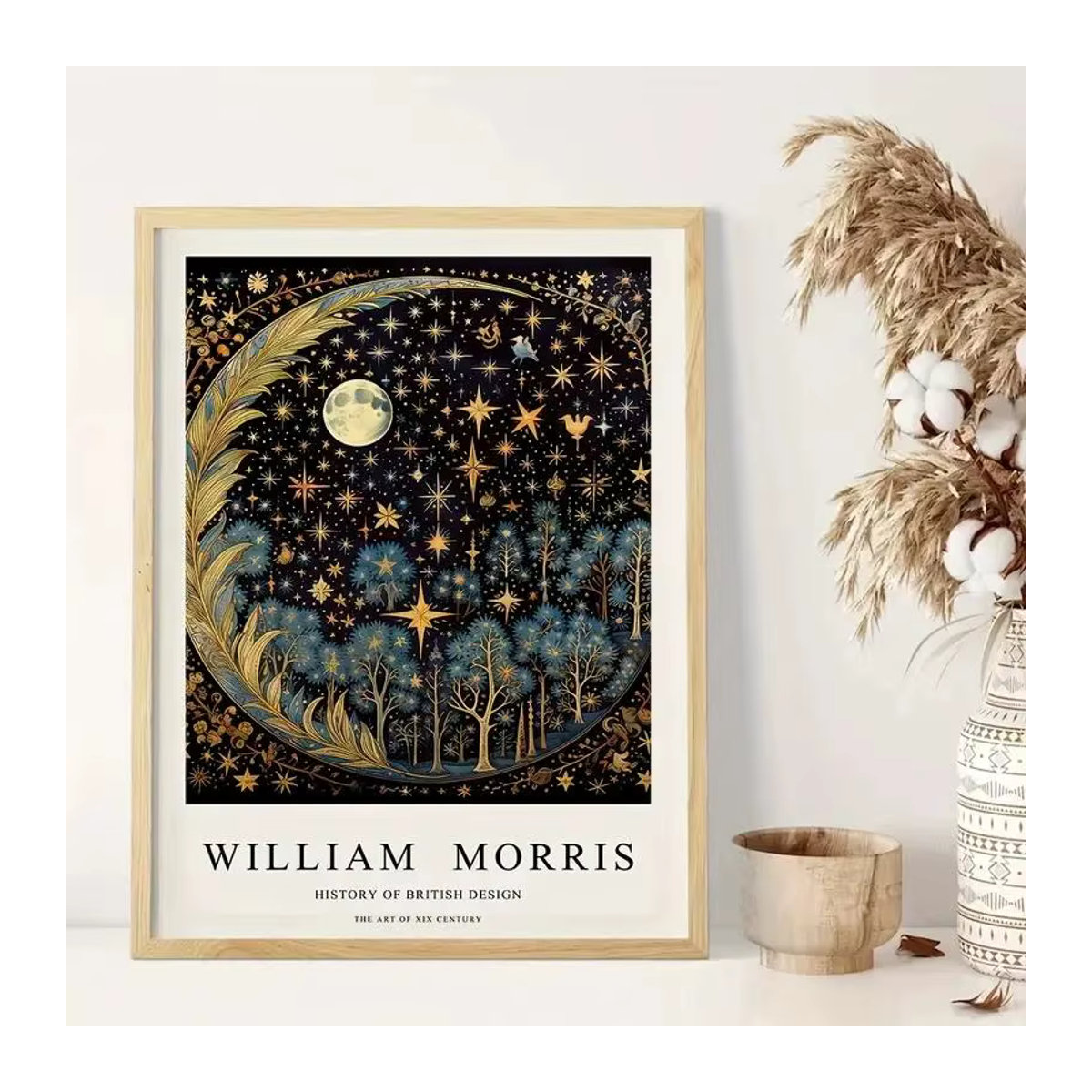 Morris Moon Wandkunst Leinwandbild Sternenhimmel Wald Landschaft in Schwarz im Vintage-Stil - Bild 2
