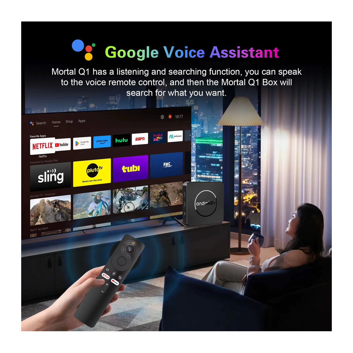 Mortal Smart TV Box H313 Android 14 4K HDR Media Player mit 2GB RAM und 16GB Speicher, Schwarz, 5G Dual Wifi und BT5.2, inklusive Sprachassistent - Bild 3