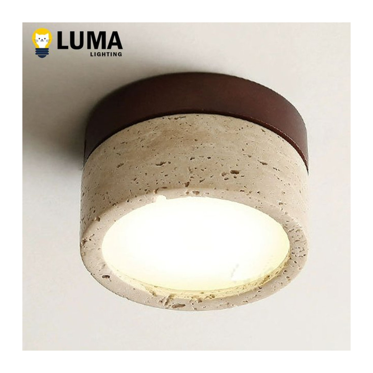 MOSA ZX Japanische Wabi Sabi LED-Deckenleuchte aus gelbem Travertin Naturstein in Beige, minimalistische Höhlenstein-Deckenlampe für Flur, Schlafzimmer und Heimdekoration - Bild 1