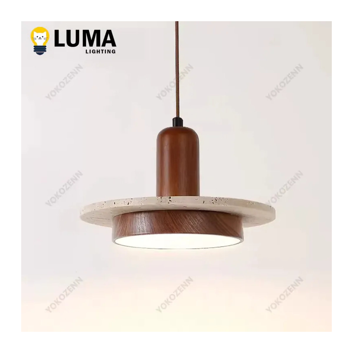 MOSA ZX Pendelleuchte aus Naturstein-Travertin in Beige im Japandi Wabi-Sabi-Stil mit E27 Fassung - Bild 4