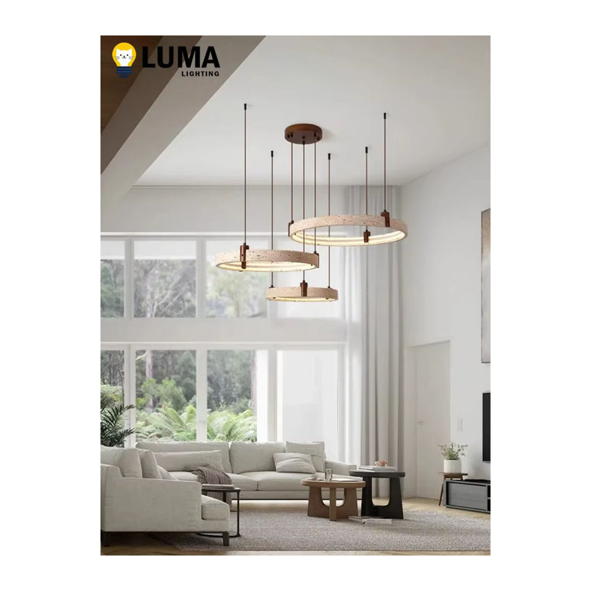 MOSA ZX Wabi-Sabi Pendelleuchte aus gelbem Travertin Naturstein in Beige im minimalistischen japanischen Stil - Bild 2