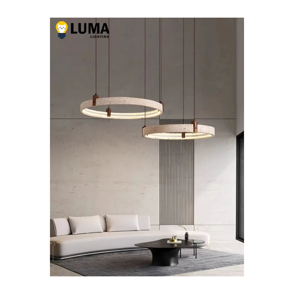 MOSA ZX Wabi-Sabi Pendelleuchte aus gelbem Travertin Naturstein in Beige im minimalistischen japanischen Stil - Bild 3