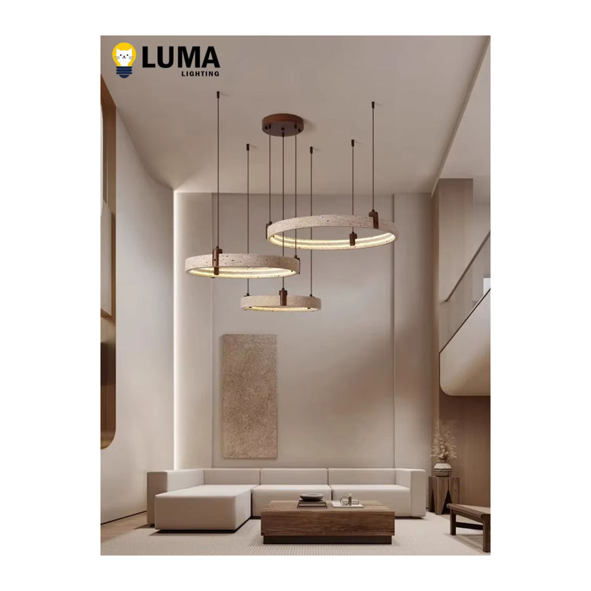 MOSA ZX Wabi-Sabi Pendelleuchte aus gelbem Travertin Naturstein in Beige im minimalistischen japanischen Stil - Bild 4