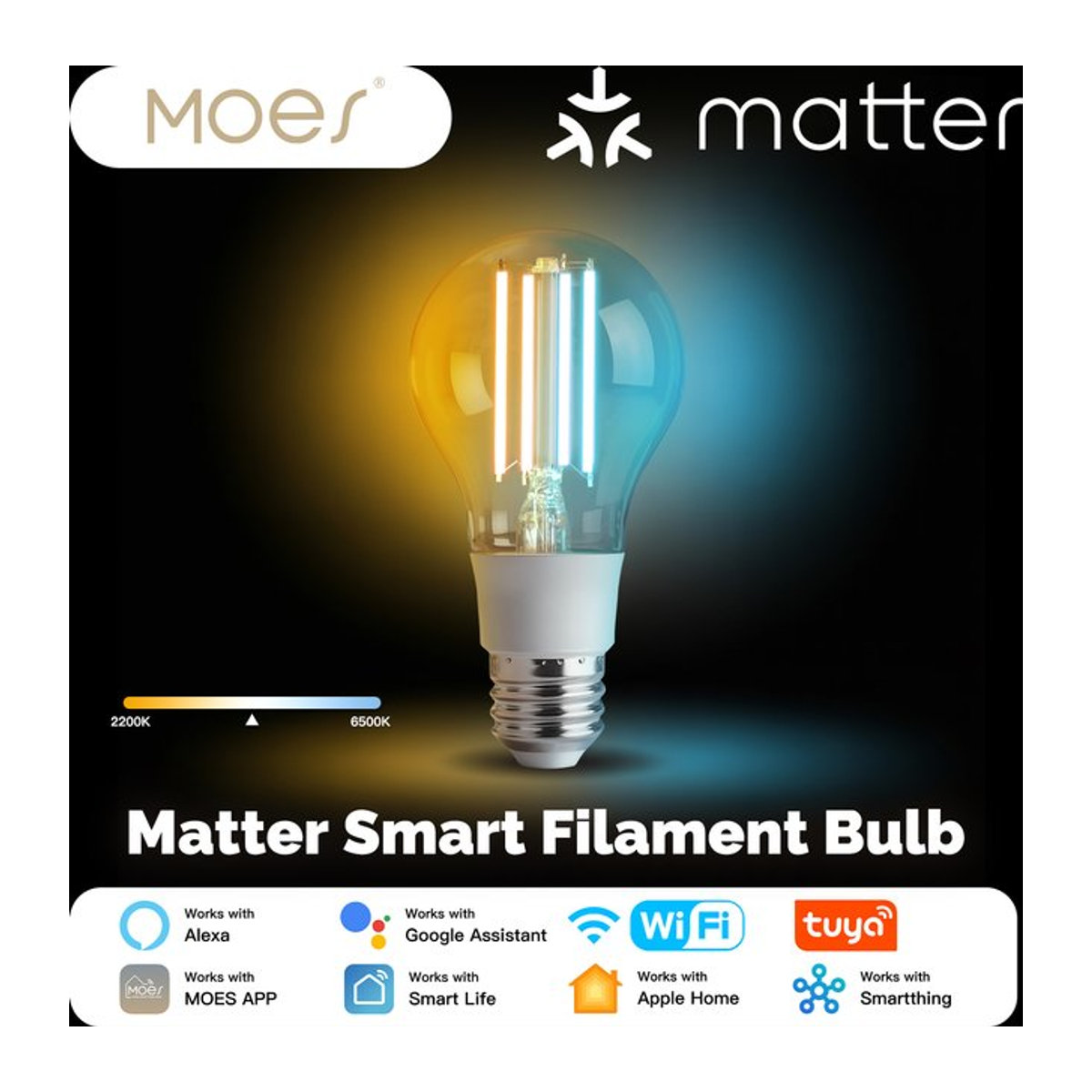 MOSE Smart Glühlampe E27 Tuya Matter WiFi Dimmbar Weiß mit App-Fernbedienung und Sprachsteuerung für Alexa und Google Home - Bild 1
