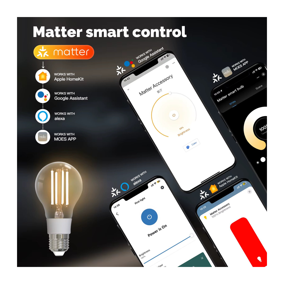 MOSE Smart Glühlampe E27 Tuya Matter WiFi Dimmbar Weiß mit App-Fernbedienung und Sprachsteuerung für Alexa und Google Home - Bild 4