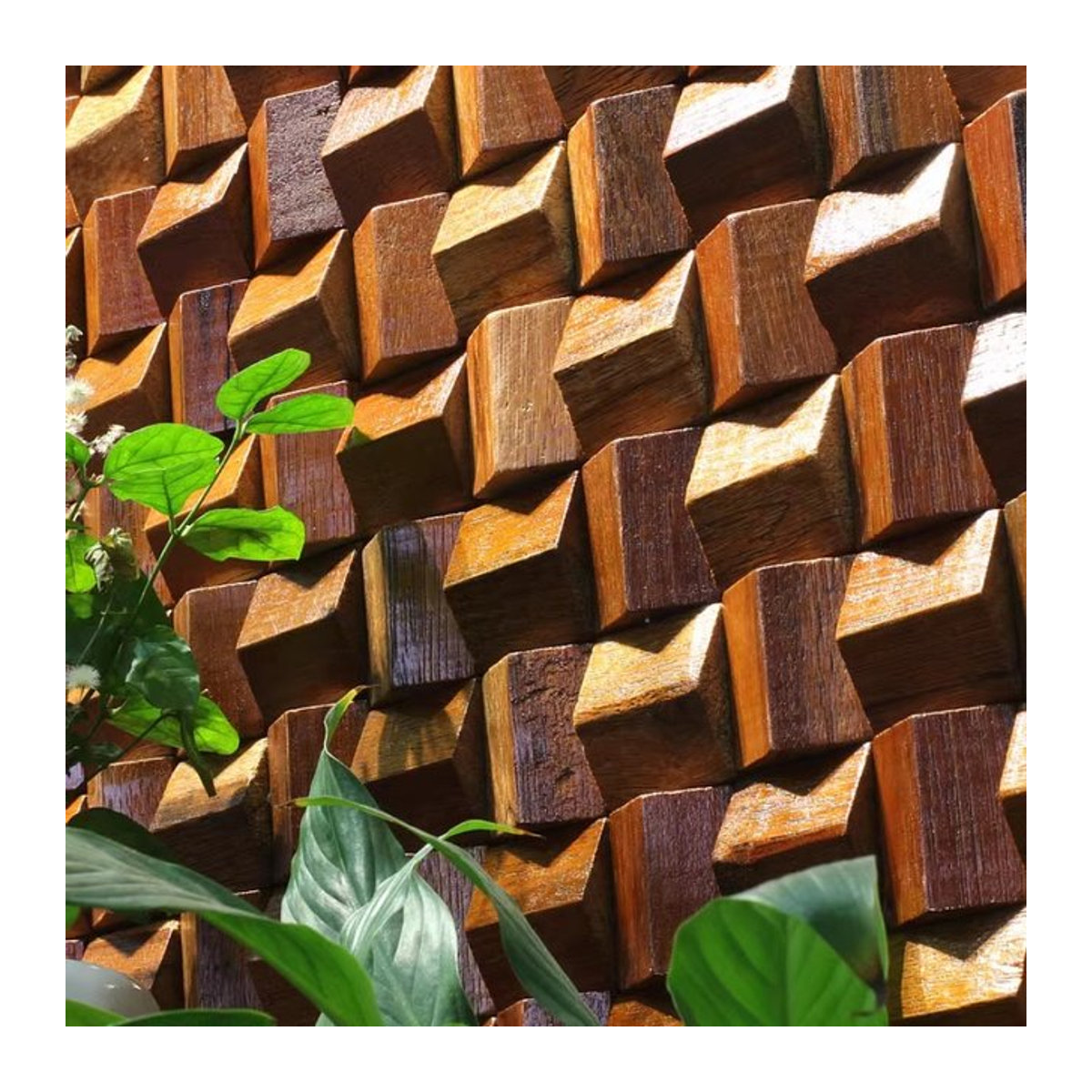 Mosecor Akustikplatte Holz Wandverkleidung als Diffusor Mosaik Fliesen in Braun und Rot, quadratisch und modern gestaltet - Bild 1