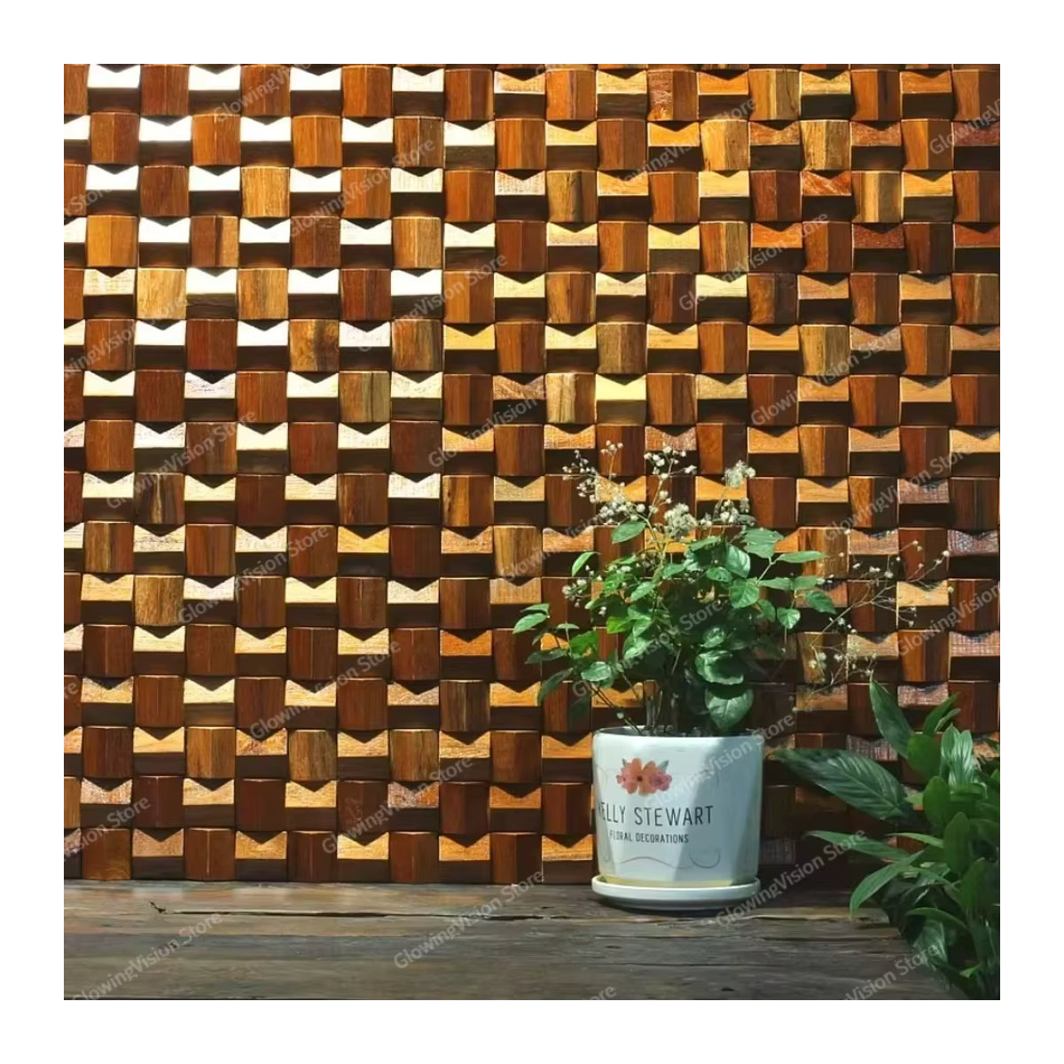 Mosecor Akustikplatte Holz Wandverkleidung als Diffusor Mosaik Fliesen in Braun und Rot, quadratisch und modern gestaltet - Bild 2