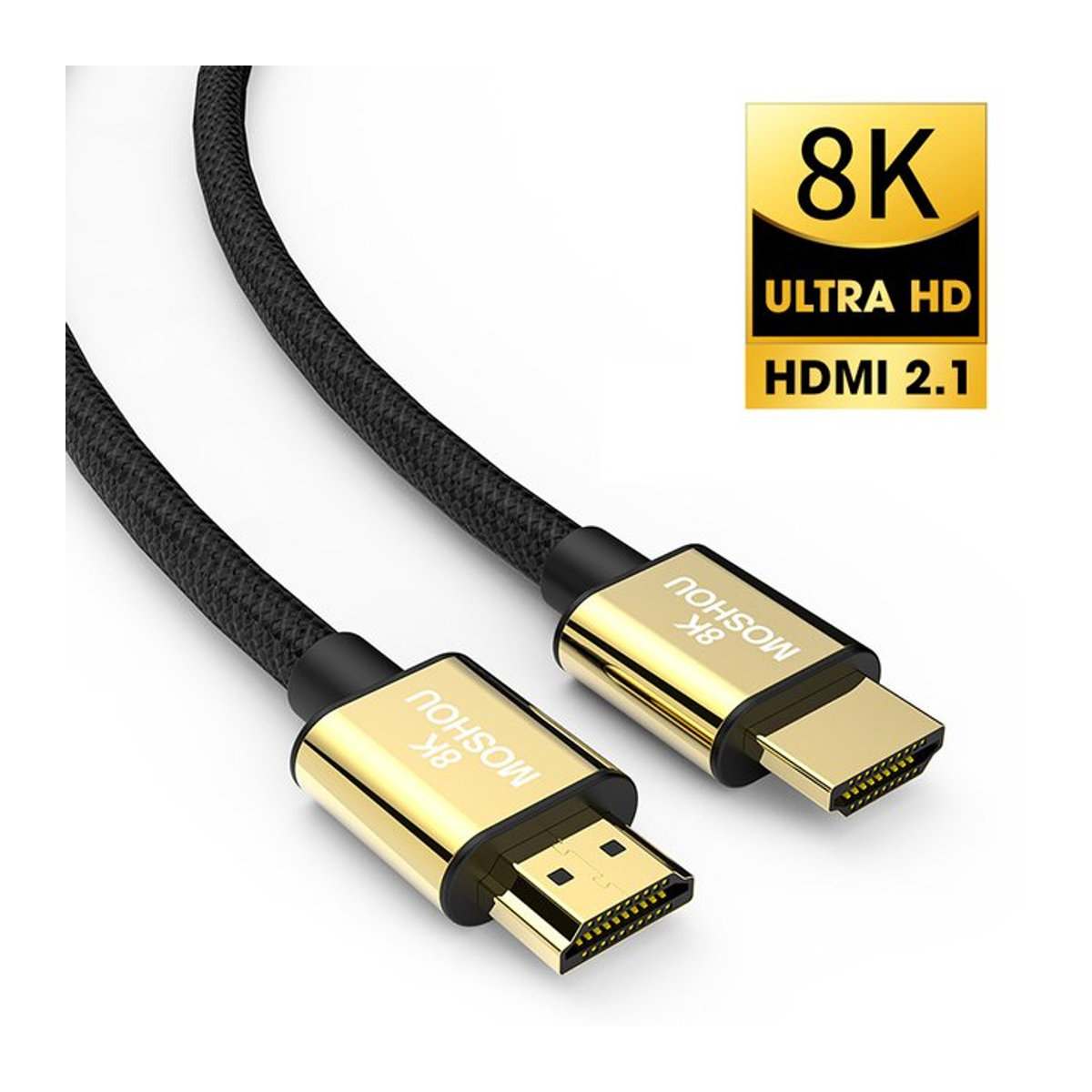 MOSHOU HDMI 2.1 Kabel Schwarz mit 8K 60Hz, 4K 120Hz, 48Gbps, eARC und HDR10+ für TV Box und PS5 - Bild 1