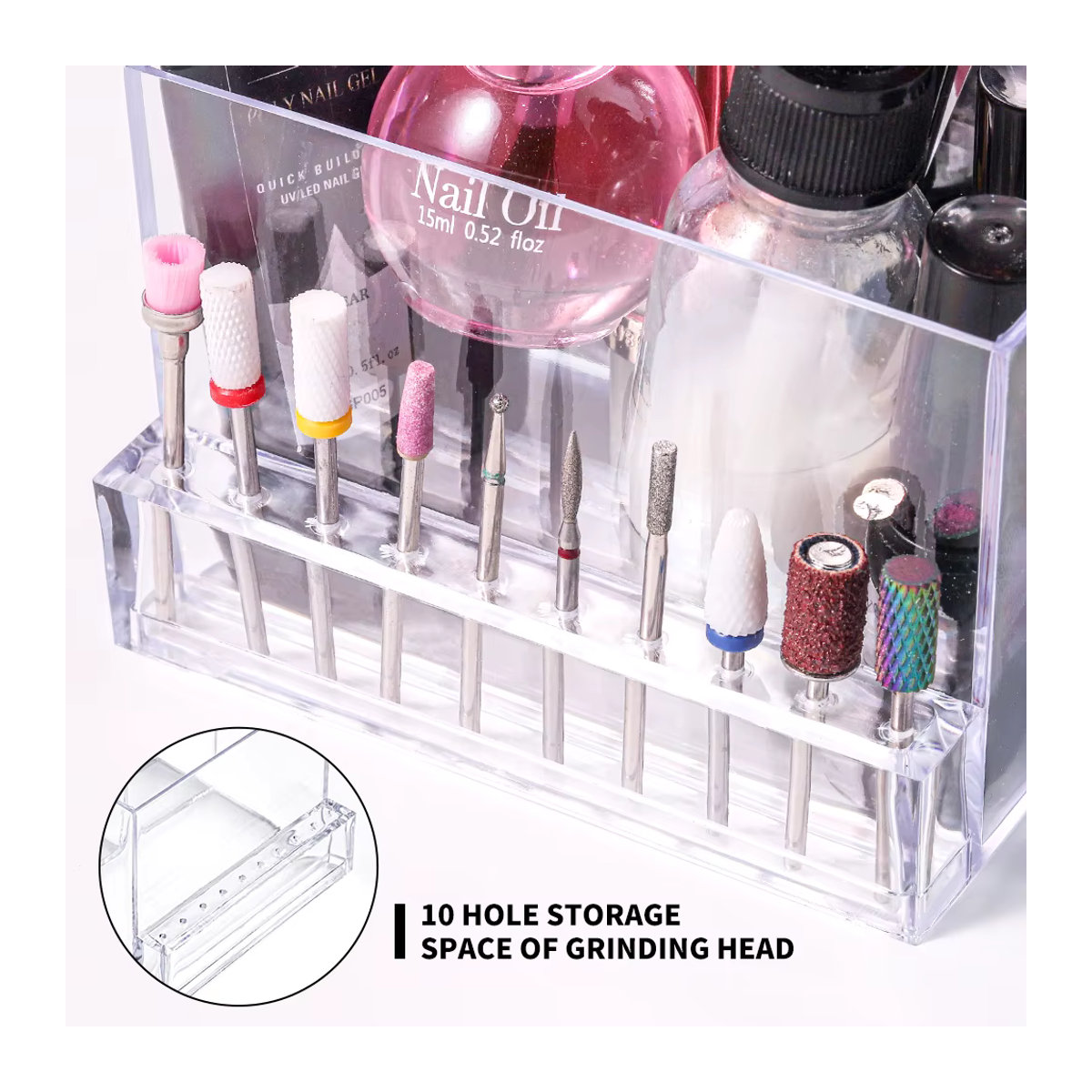 MOSKANY Maniküre-Aufbewahrungsbox aus Kunststoff, multifunktionaler Organizer mit Gittern für Schmuck, DIY und Grinder, minimalistisches Design - Bild 3