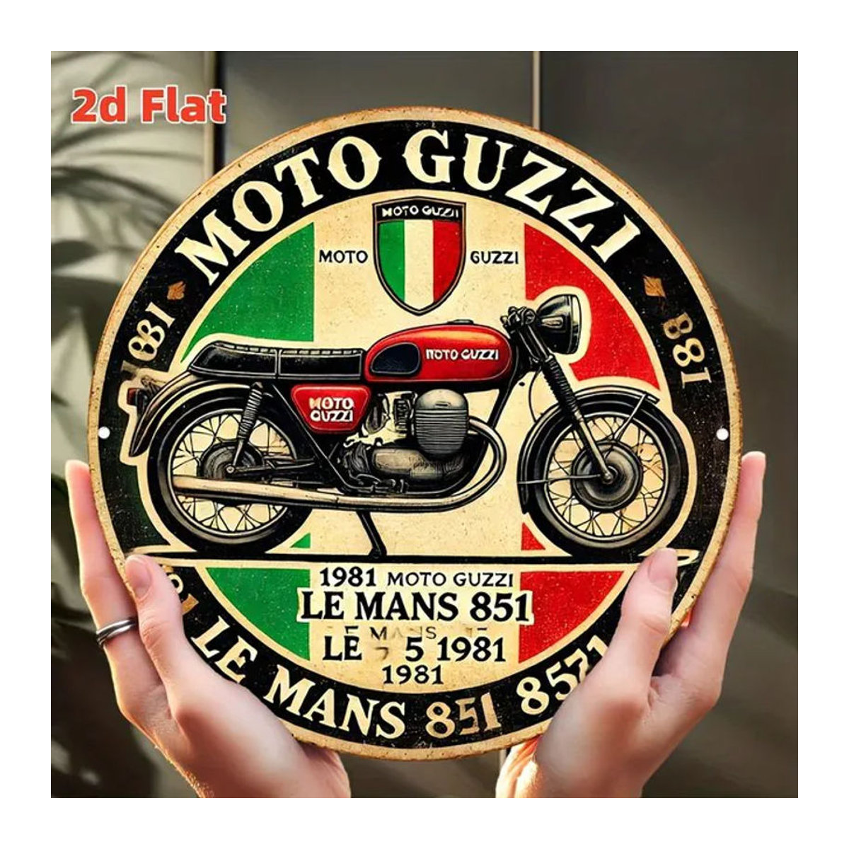 Moto Guzzi Le Mans 851 Vintage Rundes Metallschild als Retro Motorrad Wanddekoration in Mehrfarbig - Bild 1