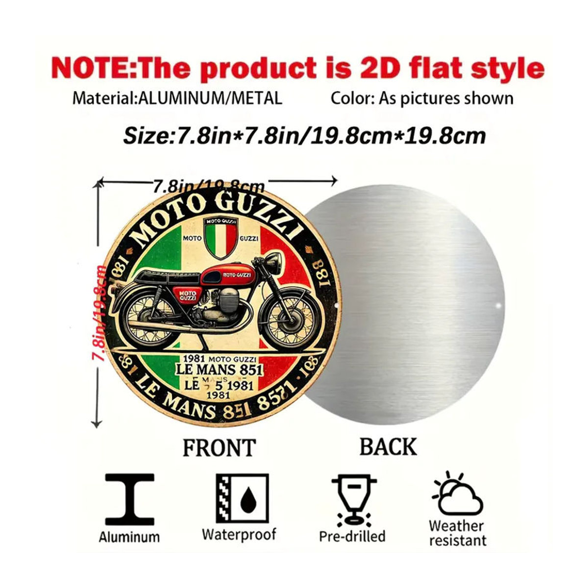 Moto Guzzi Le Mans 851 Vintage Rundes Metallschild als Retro Motorrad Wanddekoration in Mehrfarbig - Bild 2