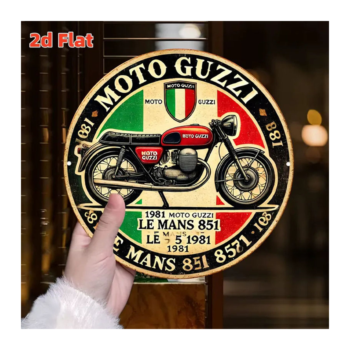 Moto Guzzi Le Mans 851 Vintage Rundes Metallschild als Retro Motorrad Wanddekoration in Mehrfarbig - Bild 3