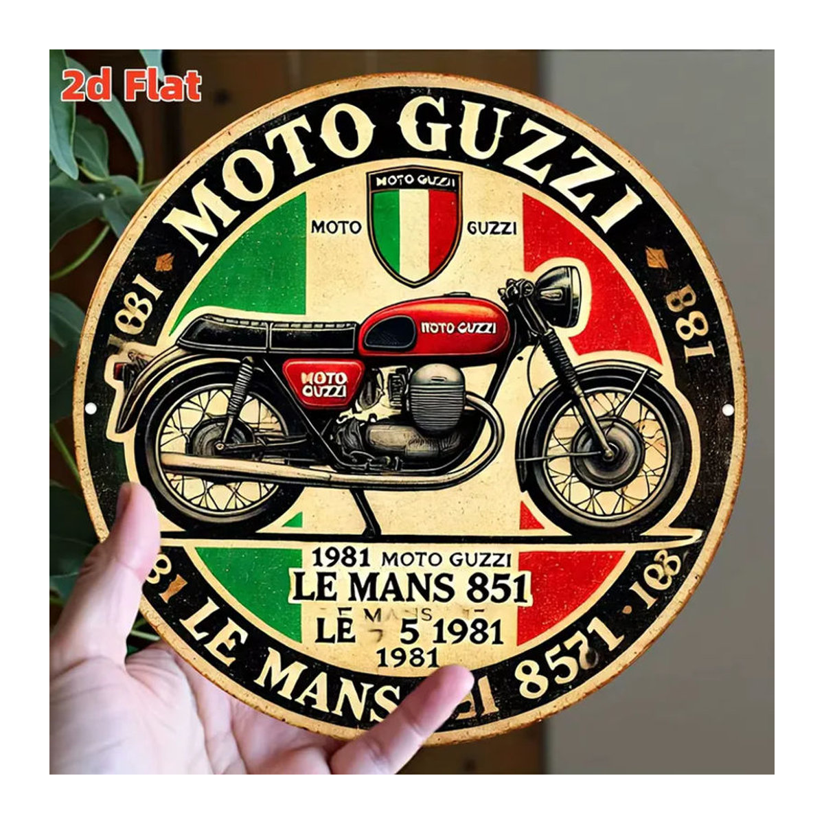 Moto Guzzi Le Mans 851 Vintage Rundes Metallschild als Retro Motorrad Wanddekoration in Mehrfarbig - Bild 4