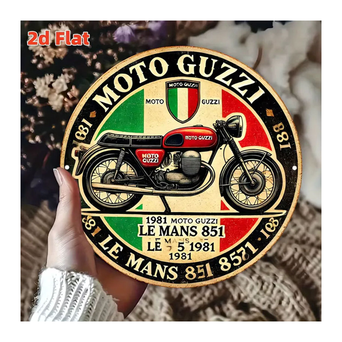 Moto Guzzi Le Mans 851 Vintage Rundes Metallschild als Retro Motorrad Wanddekoration in Mehrfarbig - Bild 5