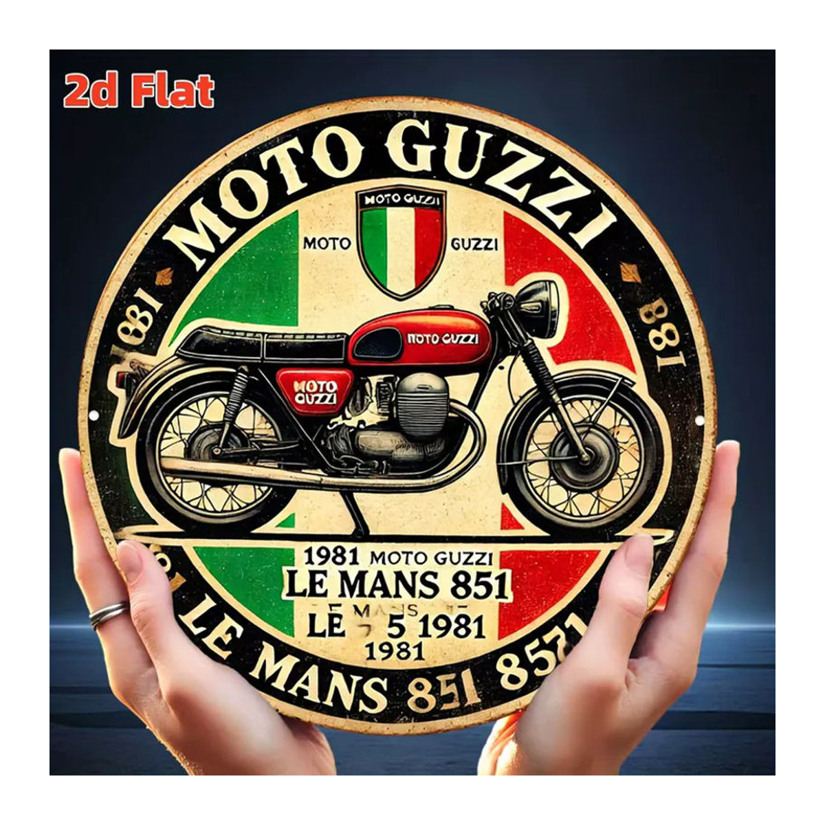 Moto Guzzi Le Mans 851 Vintage Rundes Metallschild als Retro Motorrad Wanddekoration in Mehrfarbig - Bild 6