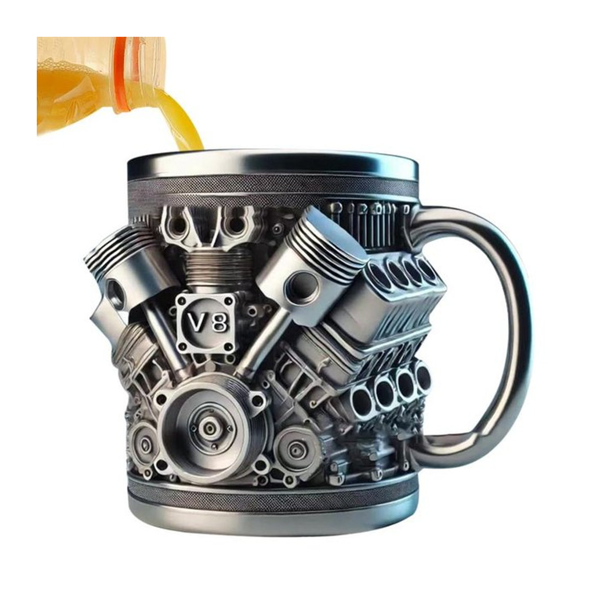Motoren Bierkrug aus Stein und Metall in Grau und Silber, rustikales Trinkgeschirr im Industrial Design für Cocktails und Bier - Bild 1